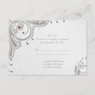 Silberner Glitter-Wirbel + rosa Juwelen, die UAWG RSVP Karte