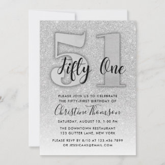 Silberner Glitzer 51. Geburtstagsfeier Einladung