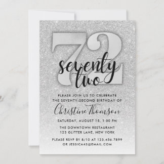 Silberner Glitzer 72. Geburtstagsfeier Einladung