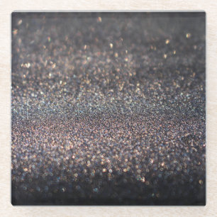 Silberner Glitzer: Black Bokeh Weihnachten Glasuntersetzer
