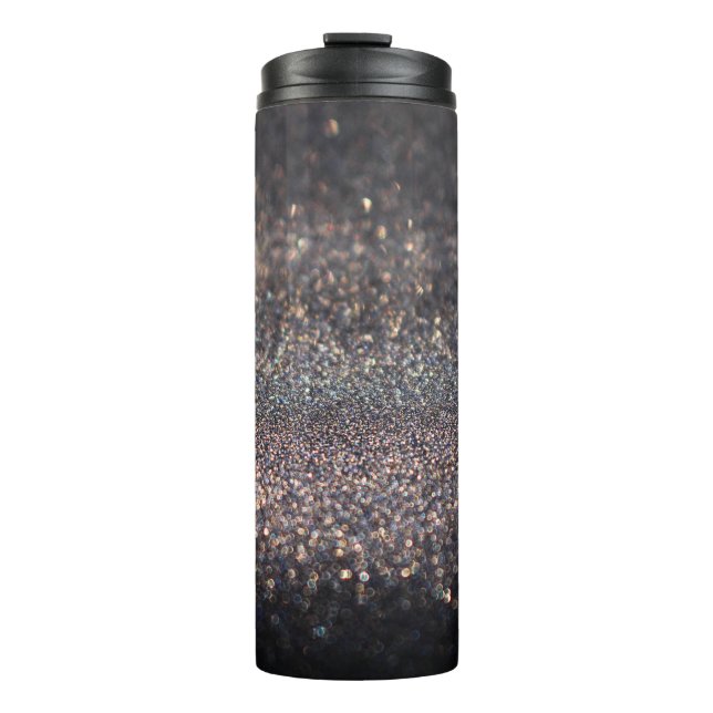 Silberner Glitzer: Black Bokeh Weihnachten Thermosbecher (Vorderseite)
