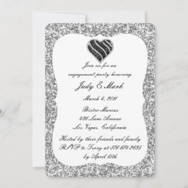 Silberner Glitzer Black Heart Engagement Party ein Einladung