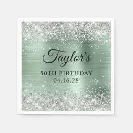 Silberner Glitzer Blassminze Foil 50. Geburtstag Serviette