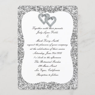 Silberner Glitzer Diamond Hearts Einladung zur Hoc
