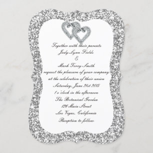 Silberner Glitzer Diamond Hearts Einladung zur Hoc