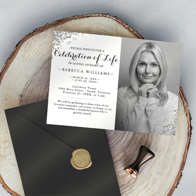 Silberner Glitzer Elegantes Foto Feier des Lebens  Einladung (Von Creator hochgeladen)
