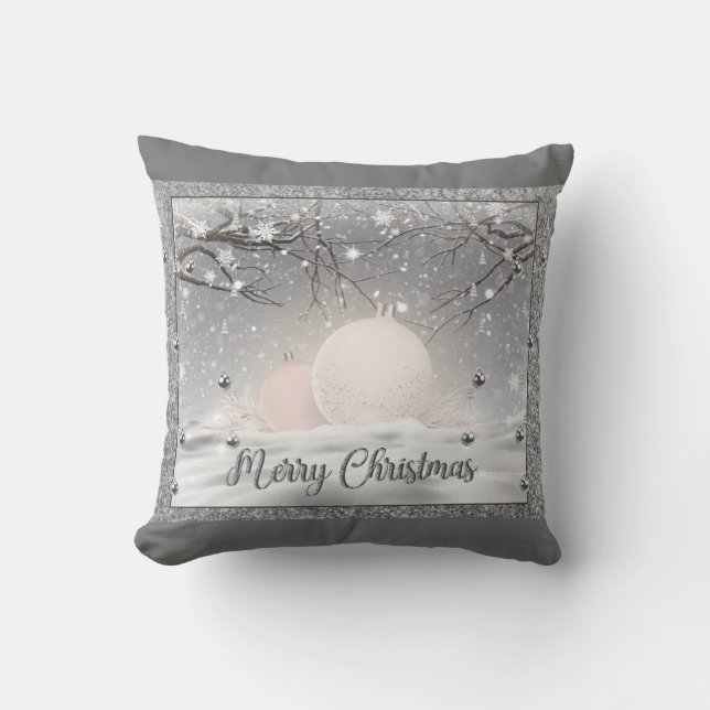 Silberner Glitzer Frohe Weihnachten Kissen (Vorderseite)