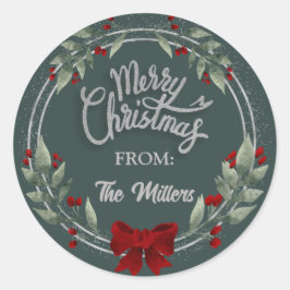 Silberner Glitzer Frohe Weihnachtskrautsticker Runder Aufkleber