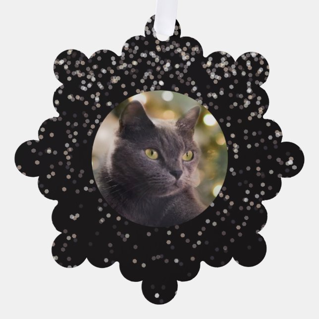 Silberner Glitzer für die Personalisierte schwarze Ornament Karte (Vorderseite)