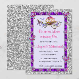 Silberner Glitzer-königliche Prinzessin Birthday Einladung
