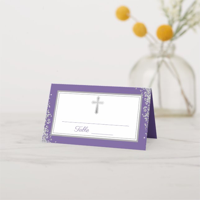 Silberner Glitzer Lavender Lila Erste Kommune Platzkarte (Vorderseite)