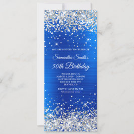 Silberner Glitzer Royal Blue Foil 50. Geburtstag Einladung