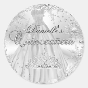 Silberner Glitzer-Schneeflocken-Quinceanera-Aufkle Runder Aufkleber