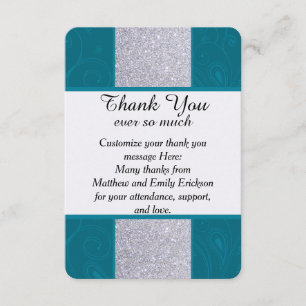 Silberner Glitzer und Aqua aquamarin mit Wirblem Dankeskarte