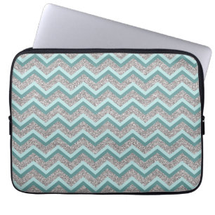 Silberner Glitzer und Aquamarines ZigZag Laptopschutzhülle