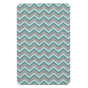 Silberner Glitzer und Aquamarines ZigZag Magnet