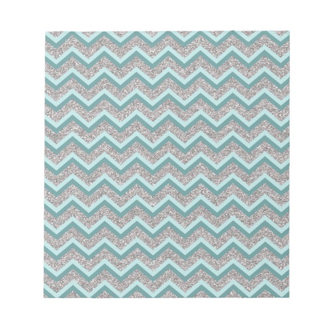 Silberner Glitzer und Aquamarines ZigZag Notizblock (Vorderseite)