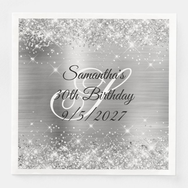 Silberner Glitzer und Foil 30. Geburtstag Serviette (Vorderseite)
