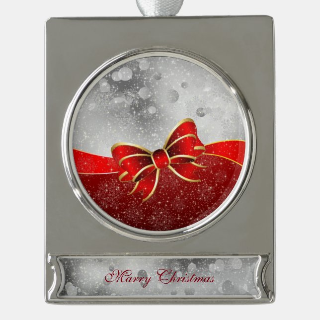 Silberner Glitzer und Glitzern Weihnachtsjunge Banner-Ornament Silber (Vorderseite)