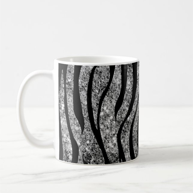 Silberner Glitzer und schwarze Kaffeetasse (Links)