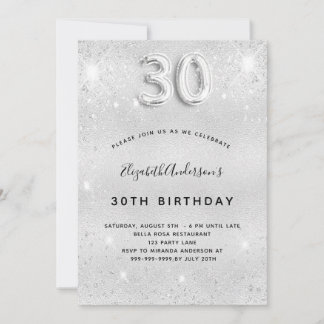 Silberner Glitzer zum 30. Geburtstag glamourös Einladung
