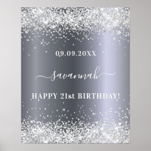 Silberner Glitzer zum Geburtstag Party Begrüßung Poster