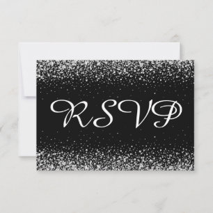 Silberner GlitzerConfetti auf reinem Schwarzem RSVP Karte