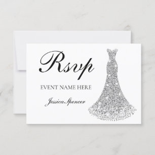 Silberner Glitzerkleid alle Geburtstage / Hochzeit RSVP Karte