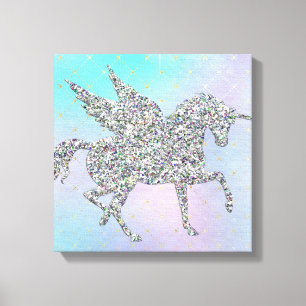 Silberner GlitzerUnicorn auf Pastell Leinwanddruck