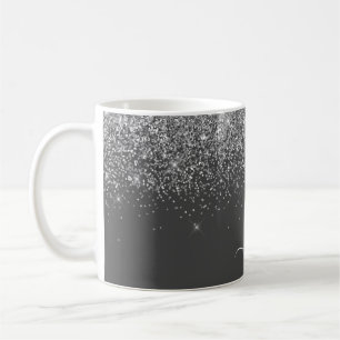 Silberner grauer Mädchen-Glitter-Monogramm-Name Kaffeetasse