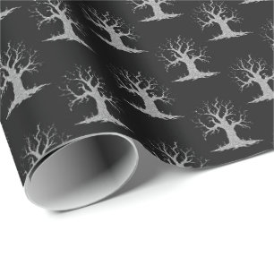 Silberner Gruseliger Baum Halloween Geschenkpapier