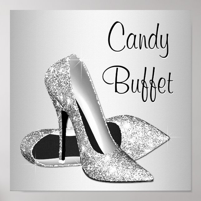 Silberner High Heel Schuh Candy Buffet Schild (Vorne)