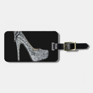 Silberner hoher Heels Customize addiert Text Gepäckanhänger
