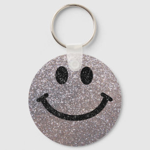 Silberner Imitat-Glitter-Smiley Schlüsselanhänger