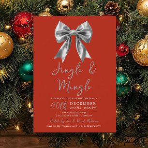 Silberner Jingle Mingle Weihnachtsfeier Bogen Rot Einladung
