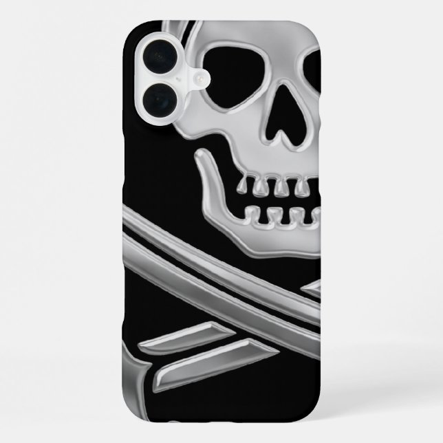Silberner Jolly Roger iPhone 16 Plus Hülle (Rückseite)