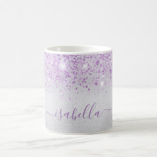 Silberner Lavendel-Glitter-Name in Schreibschrift Kaffeetasse