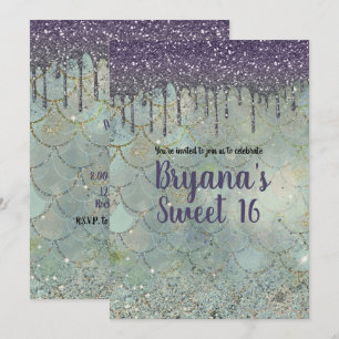 Silberner Lila Glitter-Drip-Meerjungfrau-Süße 16-P Einladung