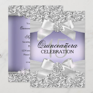 Silberner Lila Glitter-Juwel-Bogen Quinceanera Einladung