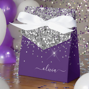 Silberner Lila Glitter Mädchen Monogramm Name Geschenkschachtel