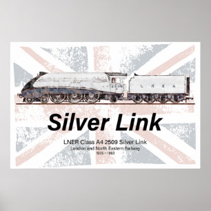 Silberner Link LNER Klasse A4 Lokomotive Profilfla Poster