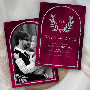 Silberner Lorbeerkranz Blätter Fuchsia Rosa Hochze Save The Date
