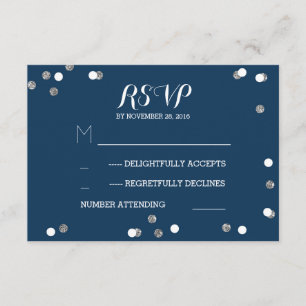 Silberner Marineconfetti-elegante Hochzeit UAWG RSVP Karte