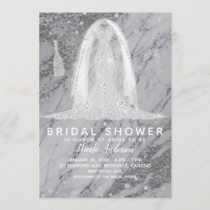 Silberner Marmor-Diamant-Hochzeitskleid Brautdusch Einladung