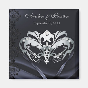 Silberner Maskerade-Schwarz-Save the Date Magnet