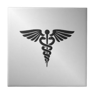 Silberner medizinischer Caduceus Fliese