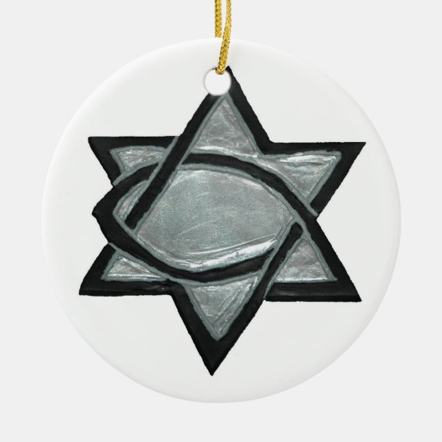 Silberner messianischer Stern Keramik Ornament (Vorne)