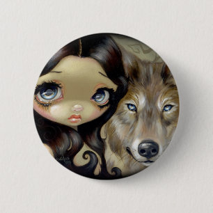 "Silberner mit Augen Wolf-" Knopf Button