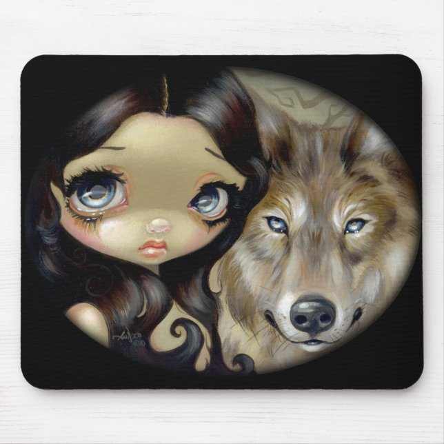 "Silberner mit Augen Wolf" Mousepad (Vorne)