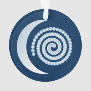 Silberner Mond spiralförmig auf dunkelblau Ornament